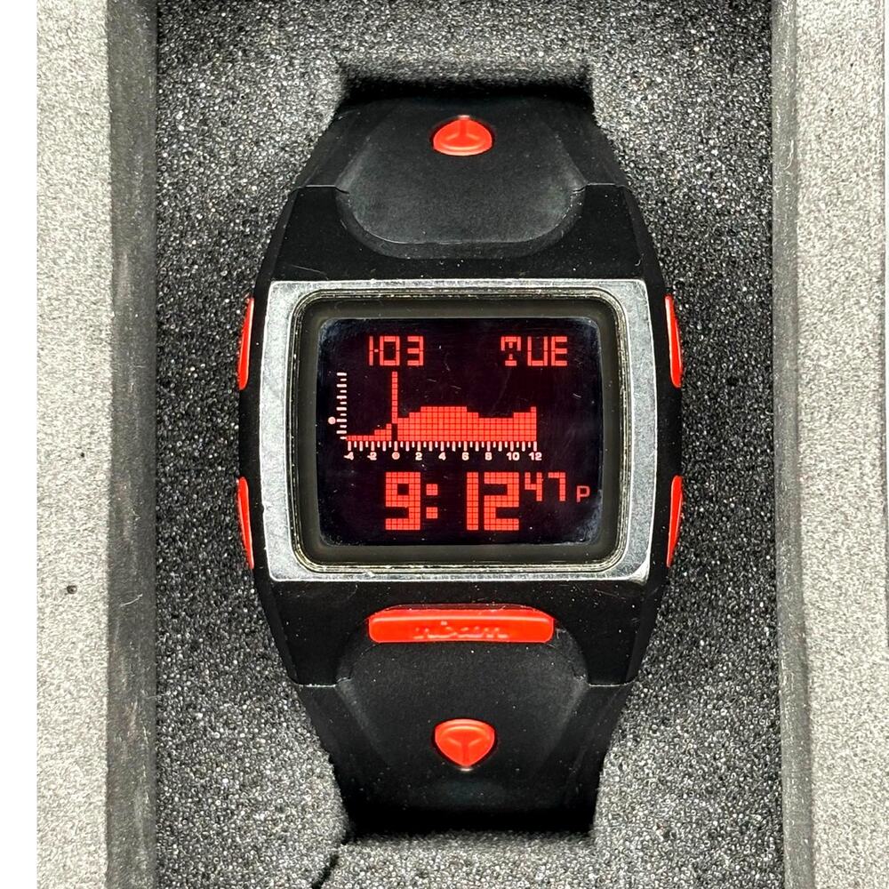 Nixon Lodown Digital Tide Surf Watch Black Red 100M Water Resistant